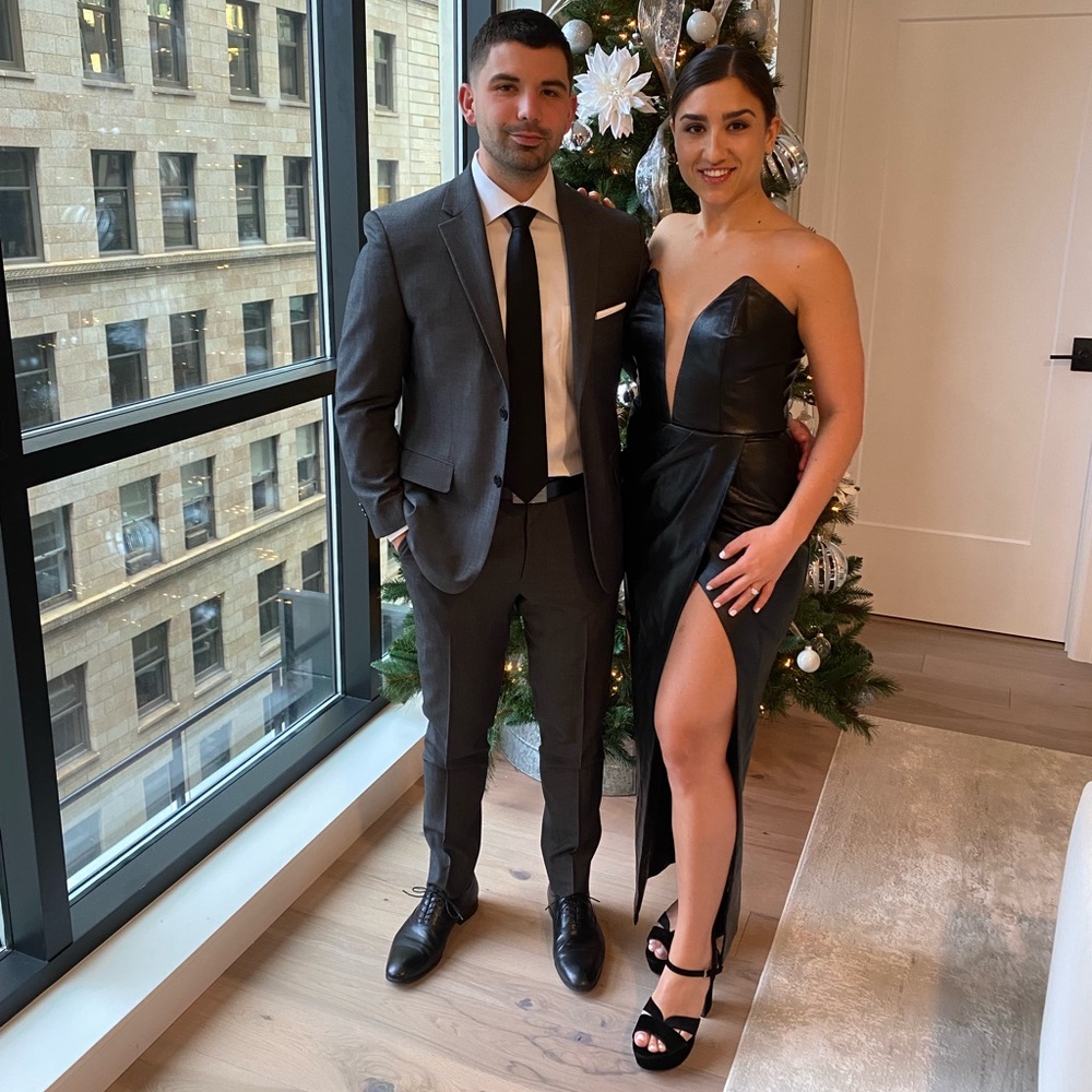 Black leather Michael Costello dress